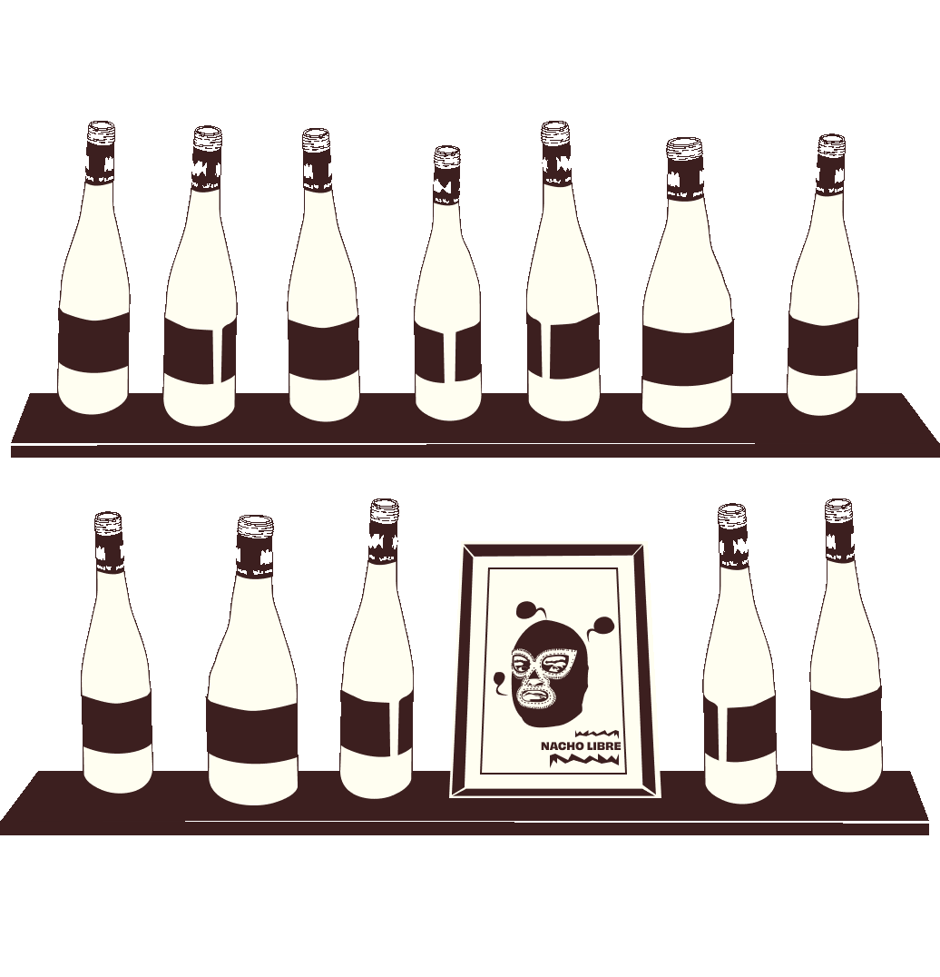 Wineshelf with a posterframe, the wines is spinning around