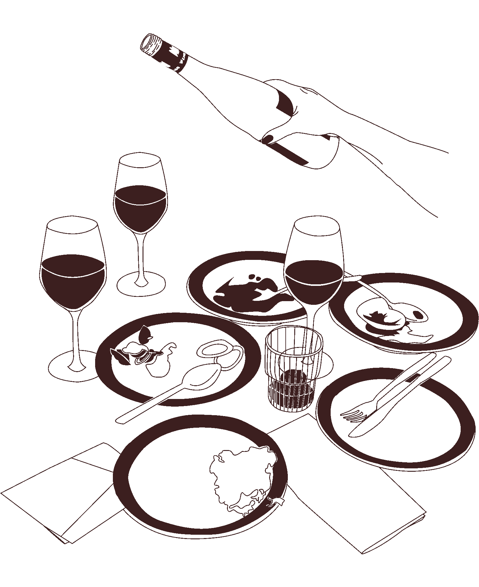 Food and wine gif, food getting eaten and pouring winebottle